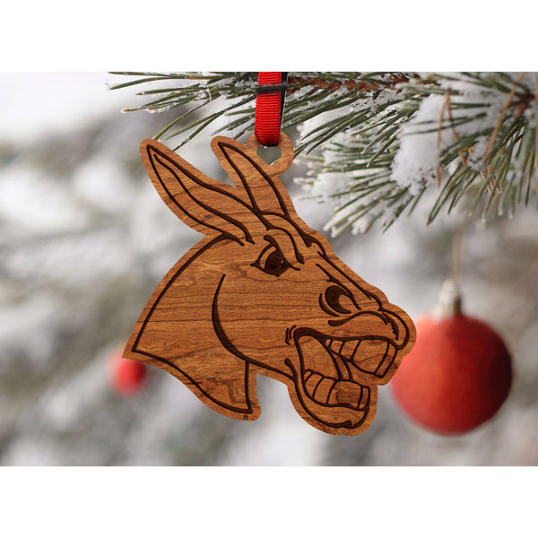 Central Missouri Mules Ornament – Crafted from Cherry and Maple Wood – Click to see Multiple Designs Available – The University of Central Missouri Ornament Shop LazerEdge 