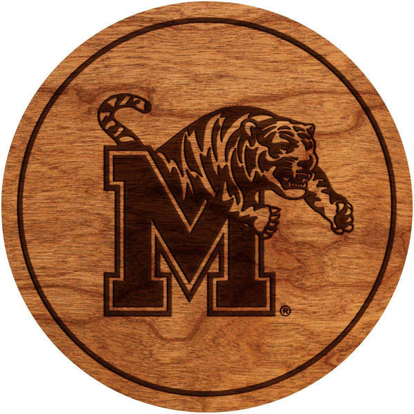 University of Memphis Tigers Coaster Block M with Tiger Coaster LazerEdge Cherry 
