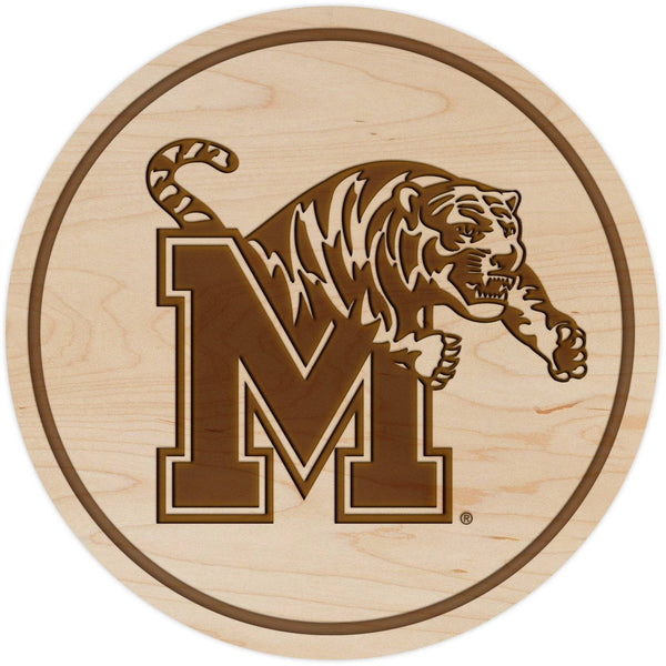 University of Memphis Tigers Coaster Block M with Tiger Coaster LazerEdge Maple 