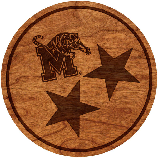 University of Memphis Tigers Coaster Tri Star with Block M and Tiger Coaster LazerEdge Cherry 