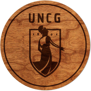 University of North Carolina Greensboro - Coaster - Crafted from Cherry or Maple Wood Coaster LazerEdge Cherry UNCG Institution Mark 