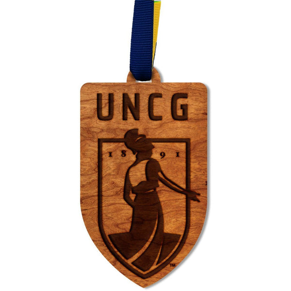 University of North Carolina Greensboro - Ornament - Crafted from Cherry or Maple Wood Ornament LazerEdge Cherry UNCG Institution Mark 