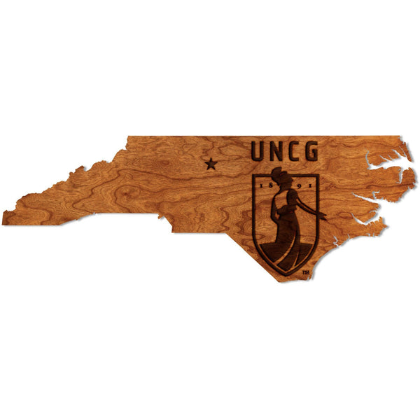 University of North Carolina Greensboro - Wall Hanging - Crafted from Cherry or Maple Wood Wall Hanging LazerEdge Standard Cherry UNCG Institution Mark on State