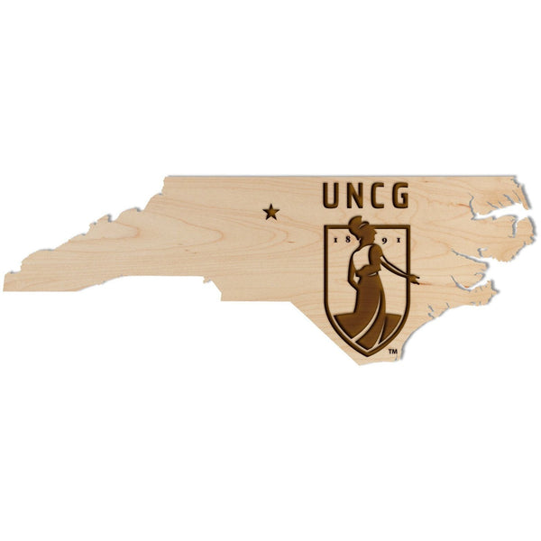 University of North Carolina Greensboro - Wall Hanging - Crafted from Cherry or Maple Wood Wall Hanging LazerEdge Standard Maple UNCG Institution Mark on State