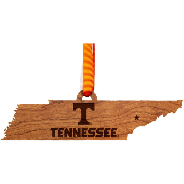 University of Tennessee Ornament – Crafted from Cherry or Maple Wood – The University of Tennessee Knoxville (UT) Ornament LazerEdge Cherry Tennessee Logo on State 