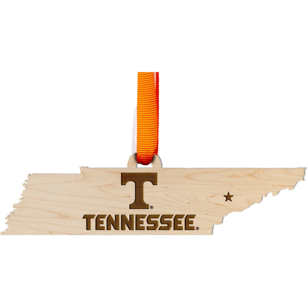 University of Tennessee Ornament – Crafted from Cherry or Maple Wood – The University of Tennessee Knoxville (UT) Ornament LazerEdge Maple Tennessee Logo on State 