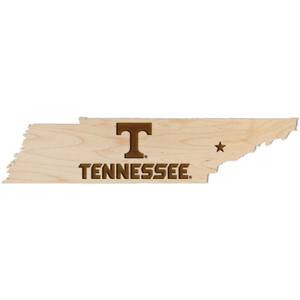 University of Tennessee Wall Hanging – Crafted from Cherry or Maple Wood – The University of Tennessee Knoxville (UT) Wall Hanging LazerEdge Standard Maple Logo on State Outline
