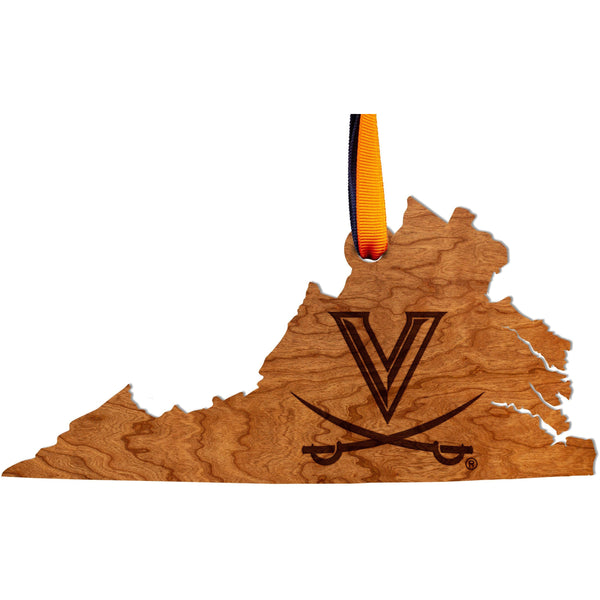 UVA - Ornament - Crafted from Cherry and Maple Wood Ornament LazerEdge UVA Logo on State Cherry 