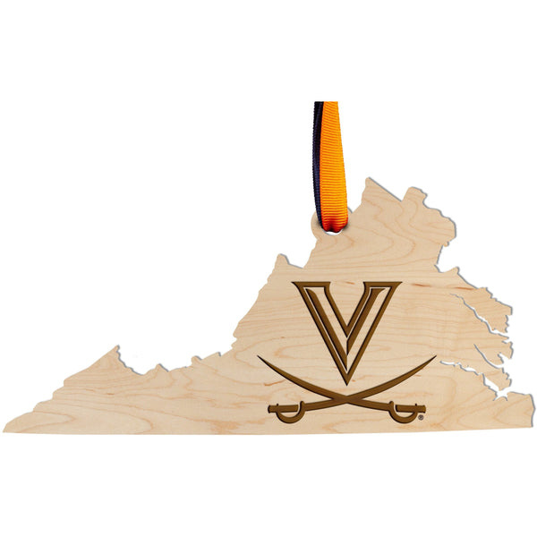 UVA - Ornament - Crafted from Cherry and Maple Wood Ornament LazerEdge UVA Logo on State Maple 