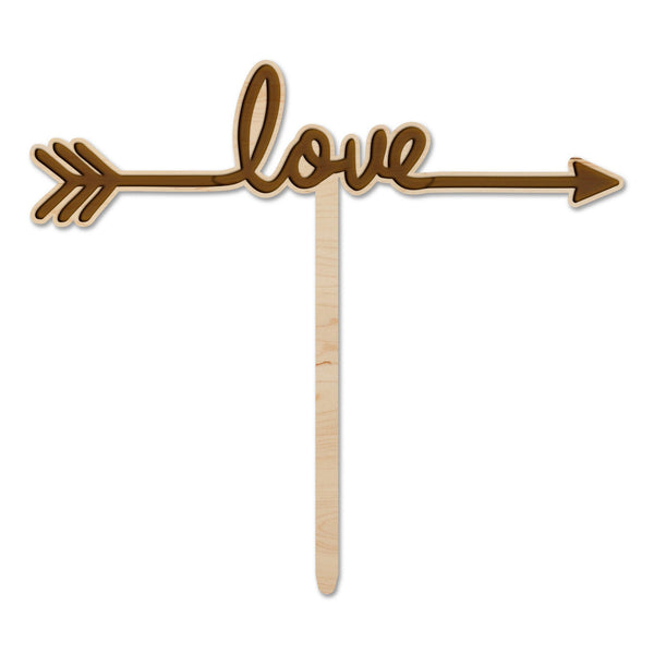 Wedding Cake Topper - "Love" with Arrow Cake Topper Shop LazerEdge Maple 