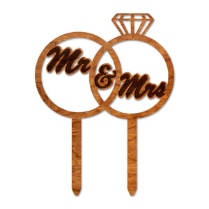 Wedding Cake Topper - "Mr & Mrs" with Rings Cake Topper Shop LazerEdge Cherry 