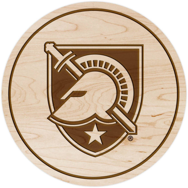 West Point Army Black Knight Coaster Army Knight Helmet on Shield Coaster Coaster Shop LazerEdge Maple 