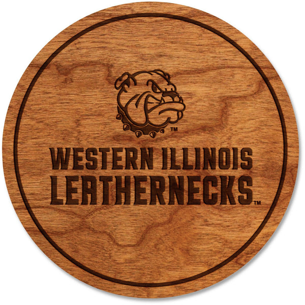Western Illinois Leathernecks Coaster - Bulldog with "Western Illinois Leathernecks" Coaster LazerEdge Cherry 