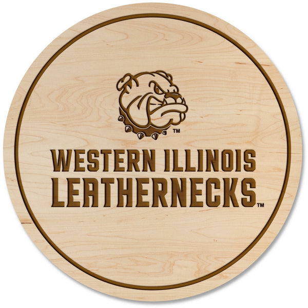 Western Illinois Leathernecks Coaster - Bulldog with "Western Illinois Leathernecks" Coaster LazerEdge Maple 