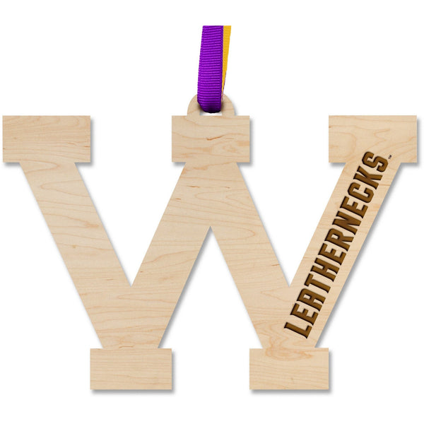 Western Illinois University - Ornament - Block "W" with Leathernecks Ornament Shop LazerEdge Maple 