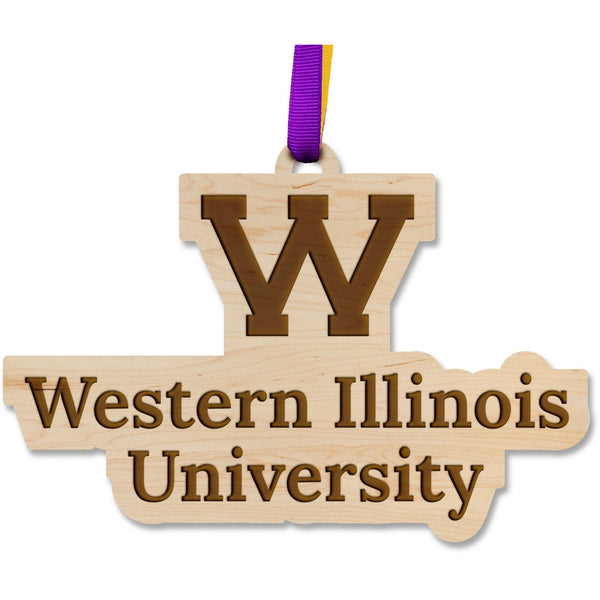 Western Illinois University - Ornament - Block "W" with Western Illinois University Ornament Shop LazerEdge Maple 