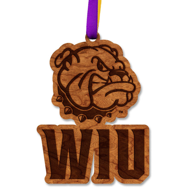 Western Illinois University - Ornament - Bulldog Head with "WIU" Ornament Shop LazerEdge Cherry 