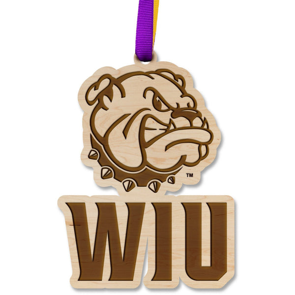 Western Illinois University - Ornament - Bulldog Head with "WIU" Ornament Shop LazerEdge Maple 
