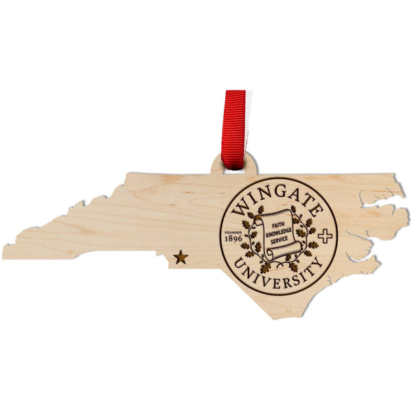 Wingate University Ornament - Crafted from Cherry or Maple Wood Ornament LazerEdge Maple Seal on State 