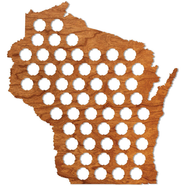 Wisconsin Bottle Cap Map Wall Hanging Shop LazerEdge Cherry 