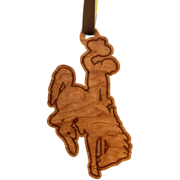 Wyoming - Ornament - Bucking Horse Cutout - Brown and Gold Ribbon Ornament LazerEdge 