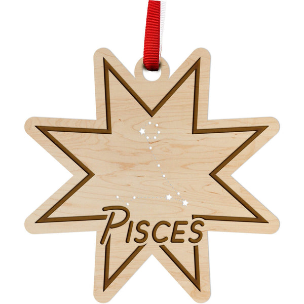 Zodiac Ornament - Pisces Ornament LazerEdge Maple 